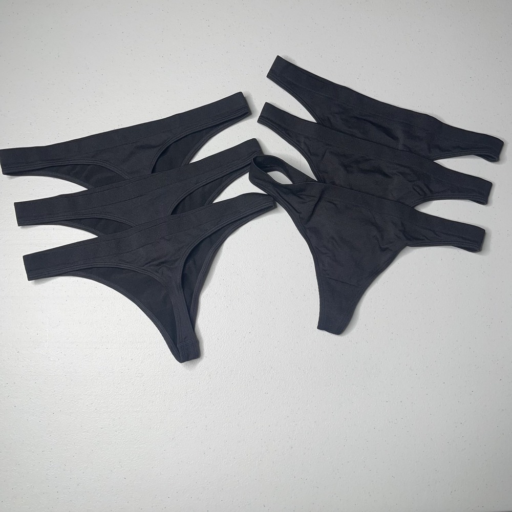Quince Smoothing Comfort Thong 6-Pack Black Womens S Seamless Underwear NWOT